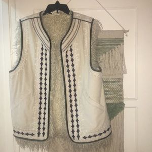 Free People Embroidered Faux Fur Vest